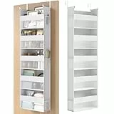 SONGMICS Hängeorganizer, Hängeregal, Tür-Organizer, Hängeaufbewahrung, Türregal Stoff, transparentes Nylonnetz, faltbar, Metallhaken, Seitentaschen, wolkenweiß RDH007W01