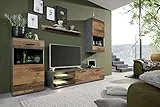 trendteam smart living - Mango - Wohnwand - Eiche/Grau - Anbauwand mit 2 Türen, 1 Klappe, 2 offenen Fächern, 1 Einlegeboden - (BxHxT) 246 x 182 x 37 cm - empfohlen für: Fernseher, Receiver, Bücher