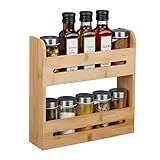 Relaxdays Gewürzregal Bambus, Gewürzständer 2 Etagen, HBT: 25 x 25 x 7 cm, für Arbeitsplatte, Küchenregal stehend, Natur