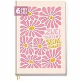 Häfft-Timer 2025/2026 A5 (Aug 25 - Sep 26) Hardcover Schülerkalender 'Pink Flowers' Schulplaner, Schülerplaner, Studienplaner, Semesterplaner - nachhaltig & klimafreundlich