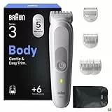 Braun Bodygroomer Series 3, Elektrischer Körperrasierer Herren mit 6 Zubehörteile, Kabelloser Trimmer für Intimbereich und Körper, 80 Min Akku, Wasserdichter Körperhaartrimmer, BG3575, Grau