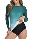 SURFEASY Damen Rash Guard Langarm Sonnenschutz Schnelltrocknend Badeshirt Surf Shirt Schwimmen Bademode(Grünes Gefälle,M)