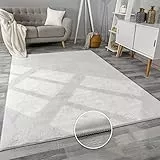 Paco Home Teppich Wohnzimmer Kunstfell weich waschbar modern elegant pflegeleicht Felloptik Uni Seidenglanz flauschig Kurzflor, Grösse:140x200 cm, Farbe:Weiß