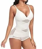 Niwicee Shapewear Damen Body Shapewear Damen Body Shaper Bauchweg Bodysuits Shaping Unterwäsche Formender Miederbody Formbody Miederslips Spitze Figurformende Tanga String(Weiß-XXL)