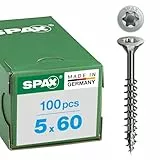 SPAX Universalschraube aus Edelstahl rostfrei A2, 5,0 x 60 mm, 100 Stück, T-STAR plus, Senkkopf, Teilgewinde, 4CUT, 0197000500603