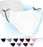 Luftty Behelfs Mundschutz, Mund und Nasenschutz mit Filter | Community Maske weiß | Gesichtsmaske waschbar mit verstellbaren Ohrschlaufen | Innen Baumwolle, außen Polyester (Weiss)