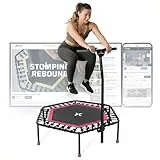 SportPlus Fitness Trampolin Indoor für Zuhause, Trampolin mit Haltestange höhenverstellbar, Gummiseilfederung, Workout & Cardiotraining, Premium-Qualität Designed in Germany 130kg