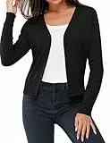 Aottori Strickjacke Damen Kurz Leichte Strick Cardigan Elegant Langarm Bolero V Ausschnitt Klassisch Strickmantel mit Knöpfen für Frühling Herbst Schwarz XXL