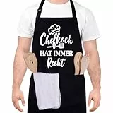 Livdouyu Lustige Kochschürze für Männer, Chefkoch hat immer Recht, professionelle Grillschürze, Chefkoch, Ehemann, Küchenschürze mit Doppeltasche, verstellbar, Vatertag, Geburtstagsgeschenk