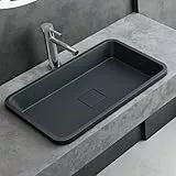 Mai & Mai Waschbecken mineralguss Einbauwaschbecken ca. 60x38x12 cm (BxTxH) in Anthrazit Matt mit Ablaufabdeckung Col104