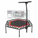 SportPlus Fitness-Trampolin, TÜV-Geprüft, Ø 126cm, leise Gummiseilfederung, 5-fach höhenverstellbarer Haltegriff, inkl. Randabdeckung, Nutzergewicht bis 130kg, Trampolin für Jumping Fitness