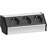 SCHULTE 936.00.013 Steckdosenelement 3 x Schuko alufarbig, EVOline V-Dock, Endkappen schwarz, inkl. Halteprofil 100 mm