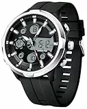 findtime Digitale Analoge Armbanduhr Herren Groß Zifferblat Sportlich Militär Herrenuhr Wasserdicht Led Beleuchtung Chronograph Stoppuhr Wecker Kalender Multifunktionale Uhren Robust Schwarz Silber