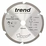Trend Kreissägeblatt aus PKD-Faserzement, 254 mm Durchmesser, 30 mm Bohrung, 6 Zähne, 2,4 mm Schnittfuge, +12° Haken, PKD, grobe Oberfläche, PCD/FSB/2546