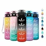 Trinkflasche 500ml, Sport Wasserflasche mit Filter, Motivierende Trinkflasche mit Zeitmarkierung, Kohlensäure Geeignet, Auslaufsicher Sportflasche für Laufen, Wandern, Reisen, Radfahren,Yoga