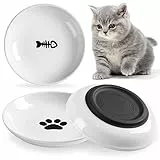Katzennäpfe Keramik, 3 Stück Keramik Katzen Näpfe für Futter und Wasser, mit Rutschfester Silikonbasis, Whisker Friendly