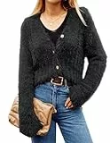 GRACE KARIN V-Ausschnitt Strickjacke Damen Langarm Cardigan mit Knöpfen Weich Elastisch Kurz Herbst Winter Strickpullover Bequem Elegant Casual Schulterjacke Top