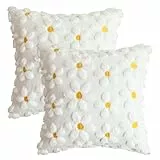 Artoid Mode Cremeweiß Gänseblümchen Künstliche Pelz Jacquard Kissenbezüge 2er Set, 40x40 cm Frühling Plüsch Samt Sofakissen Zierkissenbezug Deko