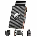 Manmaxim Airtag Geldbörse Herren, Smart Portmonee Herren mit Münzfach & RFID Schutz, Men Slim Wallet Geldbeutel Kartenetui für 12 Kreditkarten, Schwarz & Orange