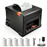 WingFly Bondrucker 80mm, Etikettendrucker, Versandetiketten Drucker, USB & Bluetooth& LAN Verbindung, 220mm/s, Inkl. 5 Rollen Papier, Für Gastronomie & Einzelhandel, Unterstützung von ESC/POS