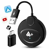 Uniytriox Android Auto Wireless Adapter mit YouTube, Tiktok für Autos, Superschnelle Upgrade von Wired auf Wireless, Videos online abspielen, Kompatibel mit Android 11+ Phone