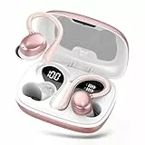 Bluetooth Kopfhörer Sport, Kopfhörer Kabellos Bluetooth 5.3 mit HD Mic, In Ear Kopfhörer mit 4 ENC Klarer Mic, 72 Std Kabellose Kopfhörer mit Tiefer Bass,IPX7 Wasserdicht Ohrhörer mit Ohrhaken, Rose