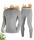 FORVEVO Thermounterwäsche Herren, Winter Skiunterwäsche Herren mit Innenfleece, Thermo Funktionswäsche Set Männer, Weich Warme Unterwäsche, Atmungsaktiv Thermounterhemd Thermounterhose (Grau,L)