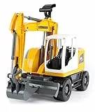 Lena Worxx Schaufelbagger Liebherr A918 Compact Litronic 48 cm, Bagger Spielzeug mit 360° drehbarem Arm, realisitisches Baustellen Spielfahrzeug mit Schiebeschild, für Kinder ab 3 Jahren