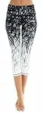 COOLOMG Damen Sport Leggings Yoga Hosen-Fitnesshose, B-schwarz- weiß (Capri), Gr.-L