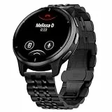 Hiseus Kompatibel mit Garmin Venu 2 Plus Armband/Vivoactive 3/Venu Sq, Edelstahl Metallarmband Metall Uhrenarmband für Forerunner 55/245/645/Vivoactive 3/Vivomove HR/Style/Luxe/Sport (Schwarz)