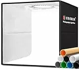 DUCLUS Fotobox, 40 x 40 cm Aufgerüstete 18W Photobox, Dimmbarer Lichtbox Kit mit 160 5500K LEDs und Type-C Schnittstelle, 8 Fotohintergründe für Produktfotografie