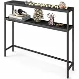 VASAGLE Konsolentisch, schmaler Sofatisch mit 2 Ablagen, 20 x 100 x 80 cm, Flurtisch, 2 Ebenen, für Flur, Wohnzimmer, Schlafzimmer, anthrazitgrau-tintenschwarz LNT131B22