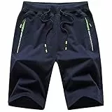 JustSun Kurze Hosen Herren Shorts Sommer Kurze Jogginghose Baumwolle Sweat Sport Shorts mit Reißverschluss Blau L