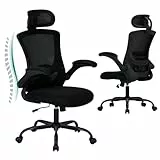 COLAMY Bürostuhl Ergonomisch, Netz-Schreibtischstuhl mit Verstellbarer Kopfstütze, Chefsessel Office Chair mit Lendenwirbelstütze, Verstellbarer Neigungsverschluss Drehstuhl, Ganz Schwarz