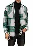 Meilicloth Kariertes Herren Hemdjacke Langarm Leinenhemd Grün Business Hemd 2XL
