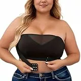 Adigau Trägerloser BH Damen Modisch Mesh Nicht Gepolstert Bandeau Bralette Ohne Bügel Büstenhalter für Große Brüste mit Entfernbar Schultergurt Schwarz L