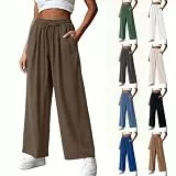 KOG Leinenhose Damen Leichte Sommerhose Leinen Cargohosen Elegante Pants Women Jogginghosen Einfarbige Leicht Langlaufhose Outdoorhose Trainingshose Lockere Outdoor Hosen Beige M