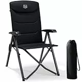 TIMBER RIDGE Campingstuhl Faltbar 150kg Kleines Packmaß Klappstuhl Camping Hohe Lehne mit 4 Positionen verstellbar mit Tasche Liegestuhl Alu für Garten Balkon Wohnmobil Schwarz