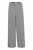 ICHI IHKATE Jacquard Damen Hose Stoffhose Culotte-Hose mit Reißverschluss Ziernähten Fischgratmuster Paspeltaschen Regular fit, Größe:L, Farbe:Black/White Herringbone (203523)