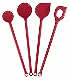 Kigima 4-teiliges Kochlöffel-Set in Rot - Hochwertige Küchenutensilien aus hitzebeständigem Kunststoff - Ideal für Ihre Küche