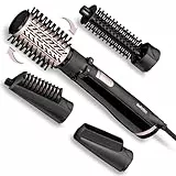 BaByliss Dry, Straighten and Style - Rotierende Warmluftbürste, 1000W Ionen Rundbürstenföhn mit 4 Aufsätzen zum Föhnen, Glätten, Volumen kreieren, Schwarz, AS200E
