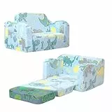 MeMoreCool Kindercouch, faltbarer Kleinkindstuhl, Bett, weicher Plüsch, ausklappbarer Kindersessel, Schlafsofa, leuchtet im Dunkeln, bequeme Baby-Liege für Mädchen und Jungen, leuchtender Dinosaurier,