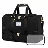 LOVEVOOK Sporttasche Reisetasche Groß, 50L Weekender Damen Reisetaschen mit Kulturtasche, Schuhfach & Nassfach, Wasserdicht Gym Bag Travel Bag, Handgepäck Tasche für Sport Reise Flugzeug, Schwarz