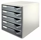 Leitz Post-Set mit 5 Schubladen, Schubladenset zur Aufbewahrung von Dokumenten und Büromaterialien, Grau, 52800089
