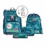 Step by Step Schulranzen-Set Cloud „Dog Basty“ 5-teilig, türkis, Hunde-Design, ergonomischer Tornister mit Reflektoren, höhenverstellbar mit Hüftgurt für Jungen ab der 1. Klasse, 19L