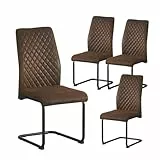 B&D home® Esszimmerstühle Theo 4er-Set – gepolsterte Freischwinger mit Rautensteppung, Wildlederoptik Braun, ergonomische Sitzfläche, schwarzes Metallgestell, Industrial Design für Küche & Esszimmer