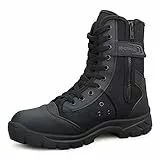 LUDEY Militär Stiefel Herren mit Seitlichem Reißverschluss Leichte Springerstiefel Einsatzstiefel Schwarz Kampfstiefel Tactical Boots Atmungsaktiv Wüstenstiefel Wanderschuhe SN-307 B-Schwarz 43 EU