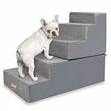 Nepfaivy Hundetreppe für Kleine Hunde 5-Stufig, Hundetreppe Hunderampe für Bett und Sofa aus Hochdichtem Schwamm, Haustiertreppe mit Abnehmbarem, Waschbarem Bezug und Rutschfestem Boden, 76x40x56cm