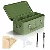 efuturetime Saatgutaufbewahrungsbox Metall 32,5×17×13cm, Garten Samen Behälter mit Deckel Samen Paket Organizer mit 4 Fächern Aufbewahrung Kräuter Gemüse Samen, Geschenke für Gartenliebhaber, Grün