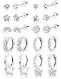 JeweBella 10 Paar Hypoallergene Ohrringe für Damen und Mädchen - Chirurgenstahl Medizinische Ohrstecker, Creolen, Hängende Set Mit Schmetterling, Blume, Herz, Stern - Kinder Set